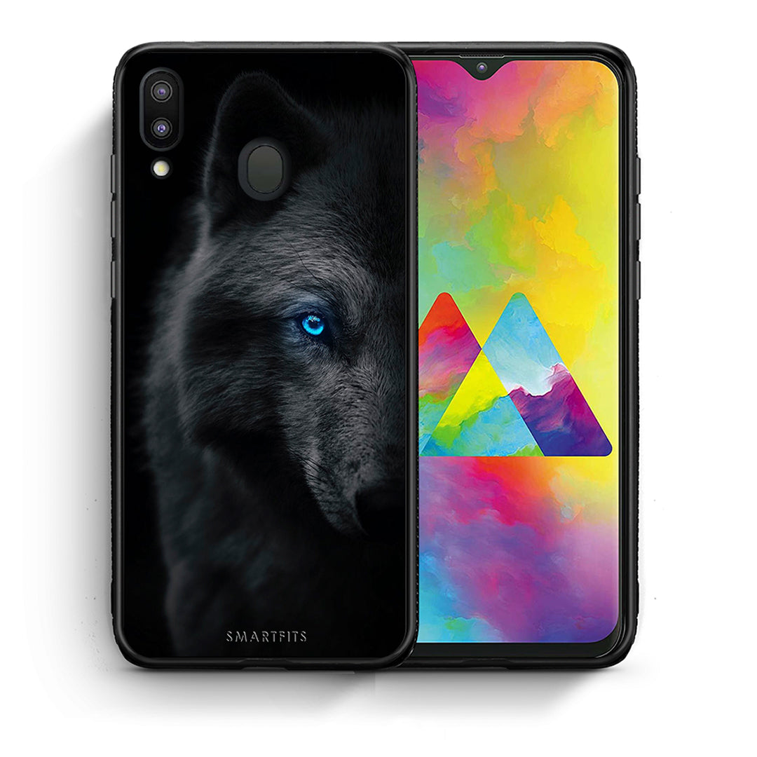 Θήκη Samsung M20 Dark Wolf από τη Smartfits με σχέδιο στο πίσω μέρος και μαύρο περίβλημα | Samsung M20 Dark Wolf case with colorful back and black bezels