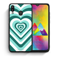Thumbnail for Θήκη Samsung M20 Green Hearts από τη Smartfits με σχέδιο στο πίσω μέρος και μαύρο περίβλημα | Samsung M20 Green Hearts case with colorful back and black bezels