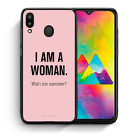 Thumbnail for Θήκη Samsung M20 Superpower Woman από τη Smartfits με σχέδιο στο πίσω μέρος και μαύρο περίβλημα | Samsung M20 Superpower Woman case with colorful back and black bezels