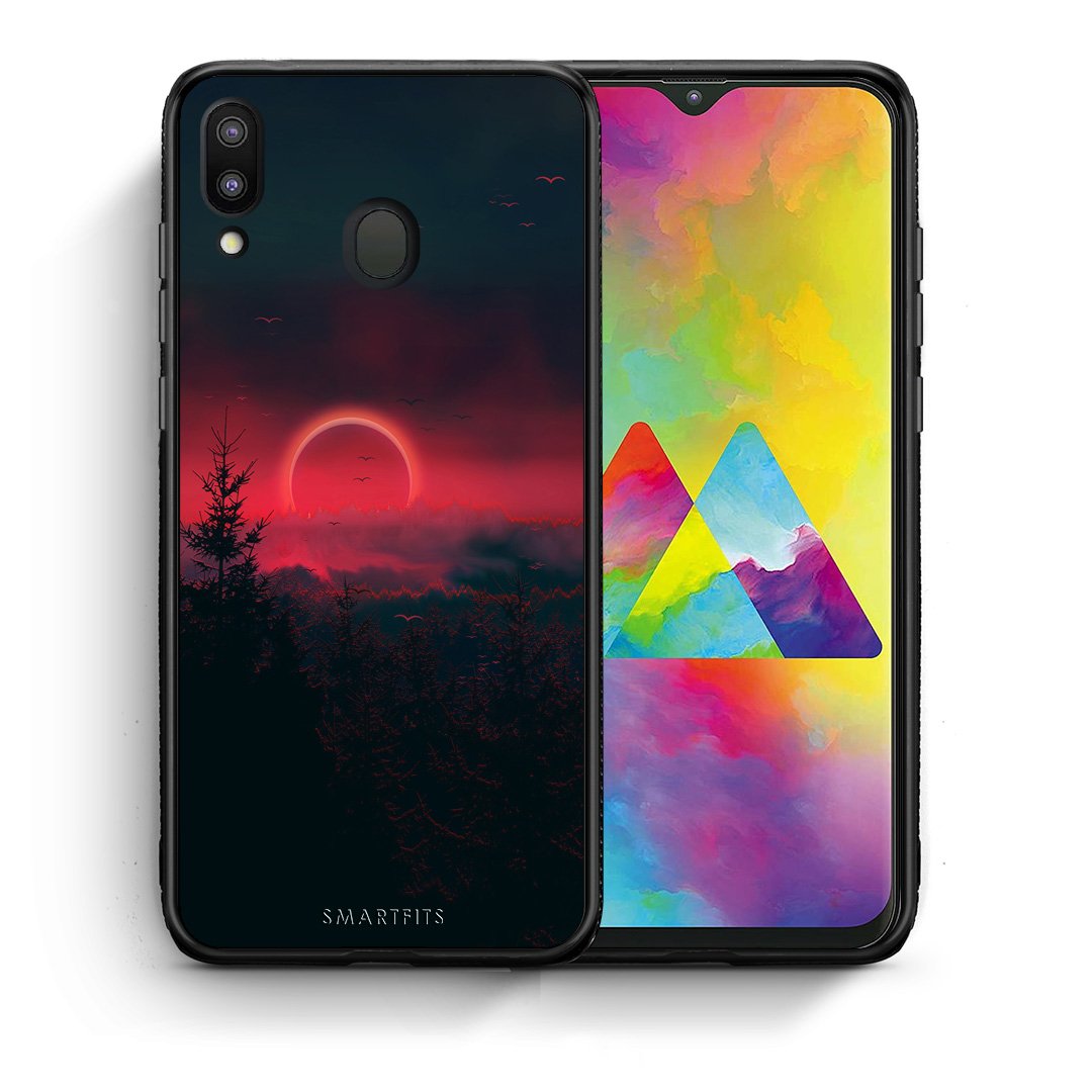 Θήκη Samsung M20 Sunset Tropic από τη Smartfits με σχέδιο στο πίσω μέρος και μαύρο περίβλημα | Samsung M20 Sunset Tropic case with colorful back and black bezels