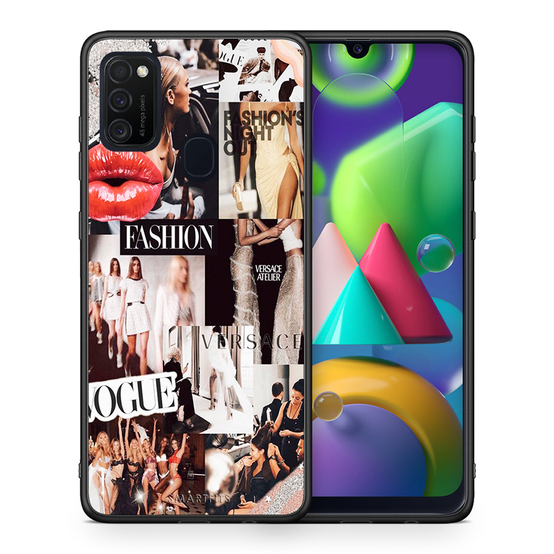 Θήκη Αγίου Βαλεντίνου Samsung M21 / M31 Collage Fashion από τη Smartfits με σχέδιο στο πίσω μέρος και μαύρο περίβλημα | Samsung M21 / M31 Collage Fashion case with colorful back and black bezels