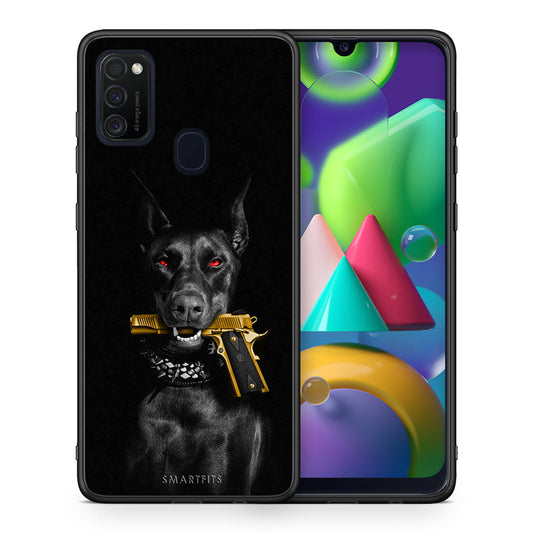 Θήκη Αγίου Βαλεντίνου Samsung M21 / M31 Golden Gun από τη Smartfits με σχέδιο στο πίσω μέρος και μαύρο περίβλημα | Samsung M21 / M31 Golden Gun case with colorful back and black bezels