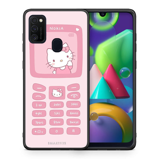 Θήκη Αγίου Βαλεντίνου Samsung M21 / M31 Hello Kitten από τη Smartfits με σχέδιο στο πίσω μέρος και μαύρο περίβλημα | Samsung M21 / M31 Hello Kitten case with colorful back and black bezels
