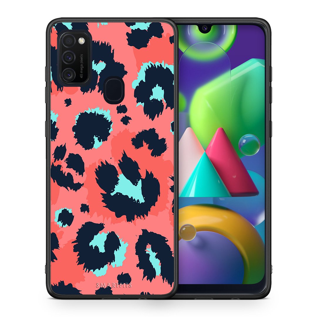 Θήκη Samsung M21/M31 Pink Leopard Animal από τη Smartfits με σχέδιο στο πίσω μέρος και μαύρο περίβλημα | Samsung M21/M31 Pink Leopard Animal case with colorful back and black bezels