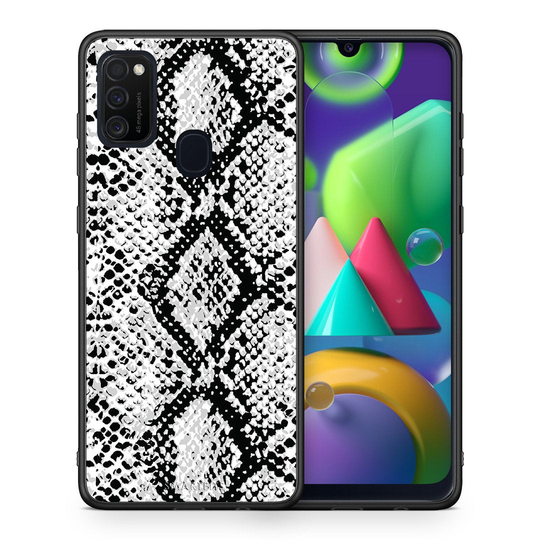 Θήκη Samsung M21/M31 White Snake Animal από τη Smartfits με σχέδιο στο πίσω μέρος και μαύρο περίβλημα | Samsung M21/M31 White Snake Animal case with colorful back and black bezels
