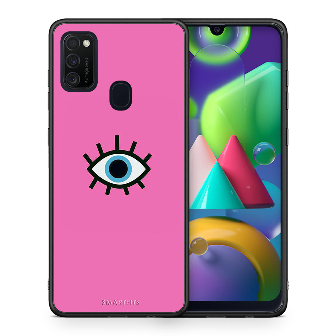 Θήκη Samsung M21/M31 Blue Eye Pink από τη Smartfits με σχέδιο στο πίσω μέρος και μαύρο περίβλημα | Samsung M21/M31 Blue Eye Pink case with colorful back and black bezels