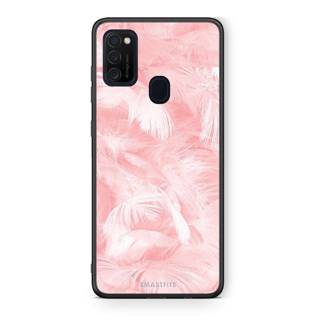 33 - Samsung M21/M31  Pink Feather Boho case, cover, bumper