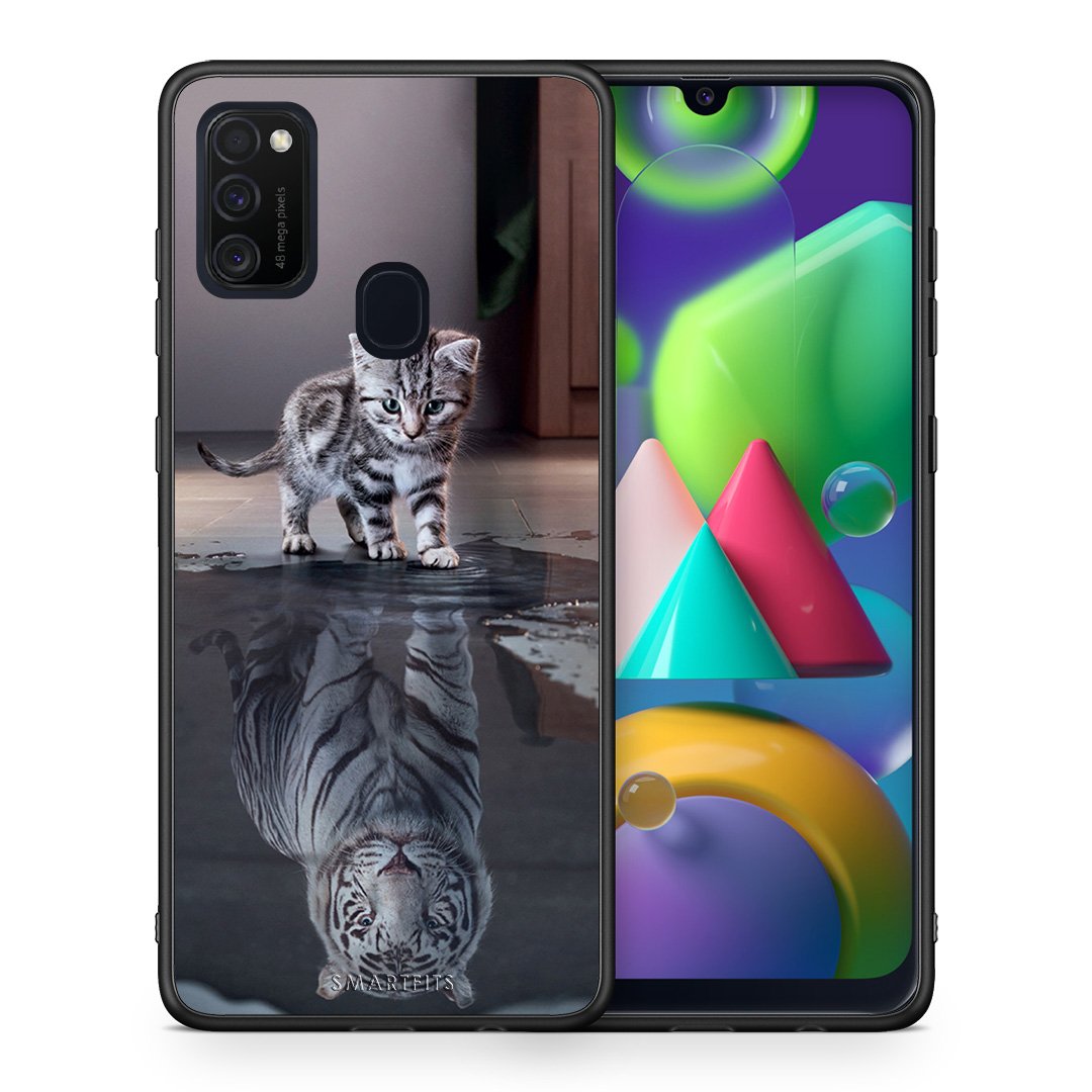 Θήκη Samsung M21/M31 Tiger Cute από τη Smartfits με σχέδιο στο πίσω μέρος και μαύρο περίβλημα | Samsung M21/M31 Tiger Cute case with colorful back and black bezels