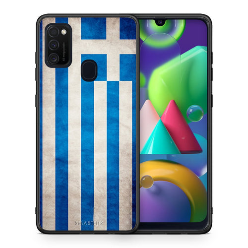 Θήκη Samsung M21/M31 Greek Flag από τη Smartfits με σχέδιο στο πίσω μέρος και μαύρο περίβλημα | Samsung M21/M31 Greek Flag case with colorful back and black bezels
