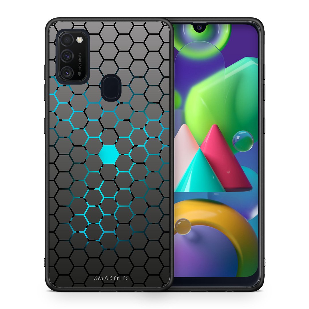 Θήκη Samsung M21/M31 Hexagonal Geometric από τη Smartfits με σχέδιο στο πίσω μέρος και μαύρο περίβλημα | Samsung M21/M31 Hexagonal Geometric case with colorful back and black bezels