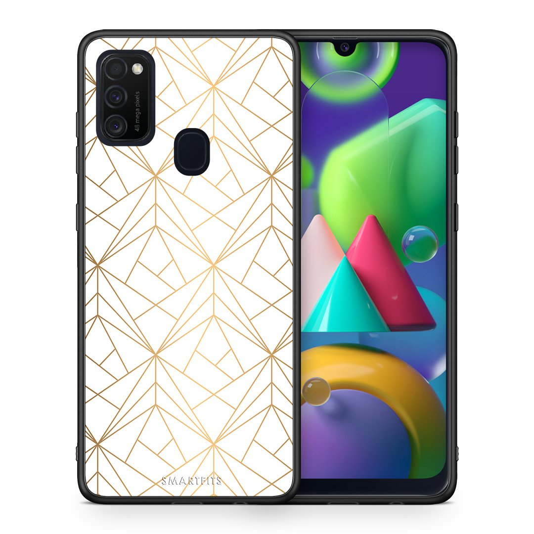 Θήκη Samsung M21/M31 Luxury White Geometric από τη Smartfits με σχέδιο στο πίσω μέρος και μαύρο περίβλημα | Samsung M21/M31 Luxury White Geometric case with colorful back and black bezels