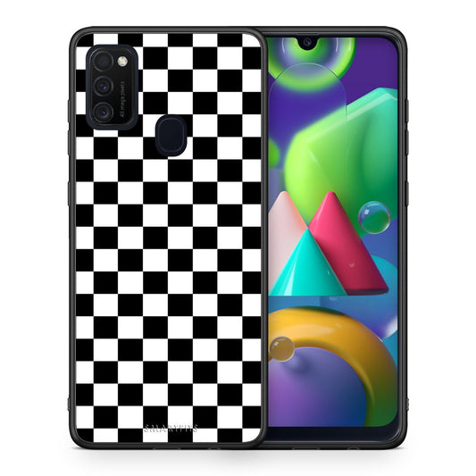 Θήκη Samsung M21/M31 Squares Geometric από τη Smartfits με σχέδιο στο πίσω μέρος και μαύρο περίβλημα | Samsung M21/M31 Squares Geometric case with colorful back and black bezels
