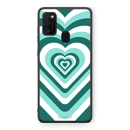 Samsung M21/M31 Green Hearts θήκη από τη Smartfits με σχέδιο στο πίσω μέρος και μαύρο περίβλημα | Smartphone case with colorful back and black bezels by Smartfits