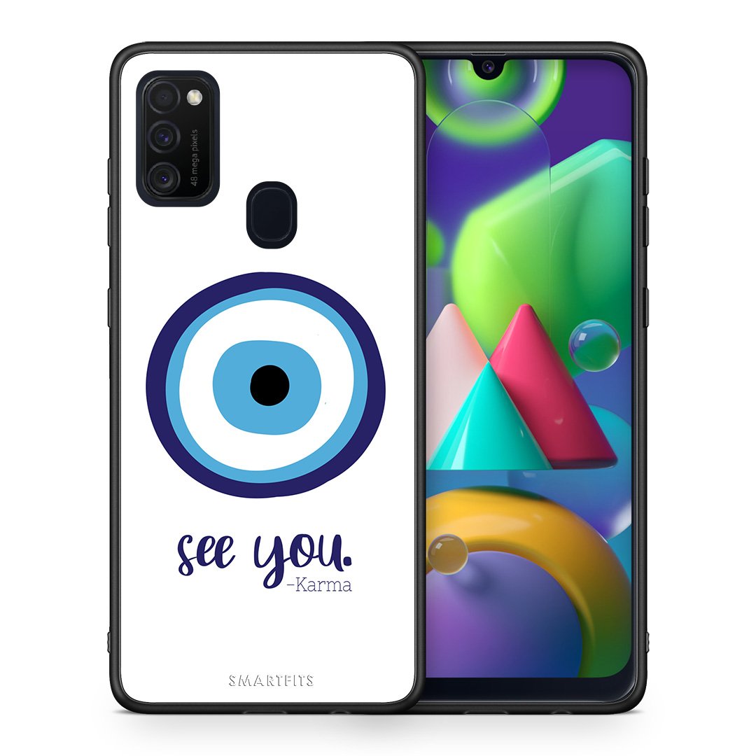 Θήκη Samsung M21/M31 Karma Says από τη Smartfits με σχέδιο στο πίσω μέρος και μαύρο περίβλημα | Samsung M21/M31 Karma Says case with colorful back and black bezels