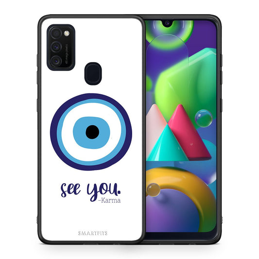 Θήκη Samsung M21/M31 Karma Says από τη Smartfits με σχέδιο στο πίσω μέρος και μαύρο περίβλημα | Samsung M21/M31 Karma Says case with colorful back and black bezels