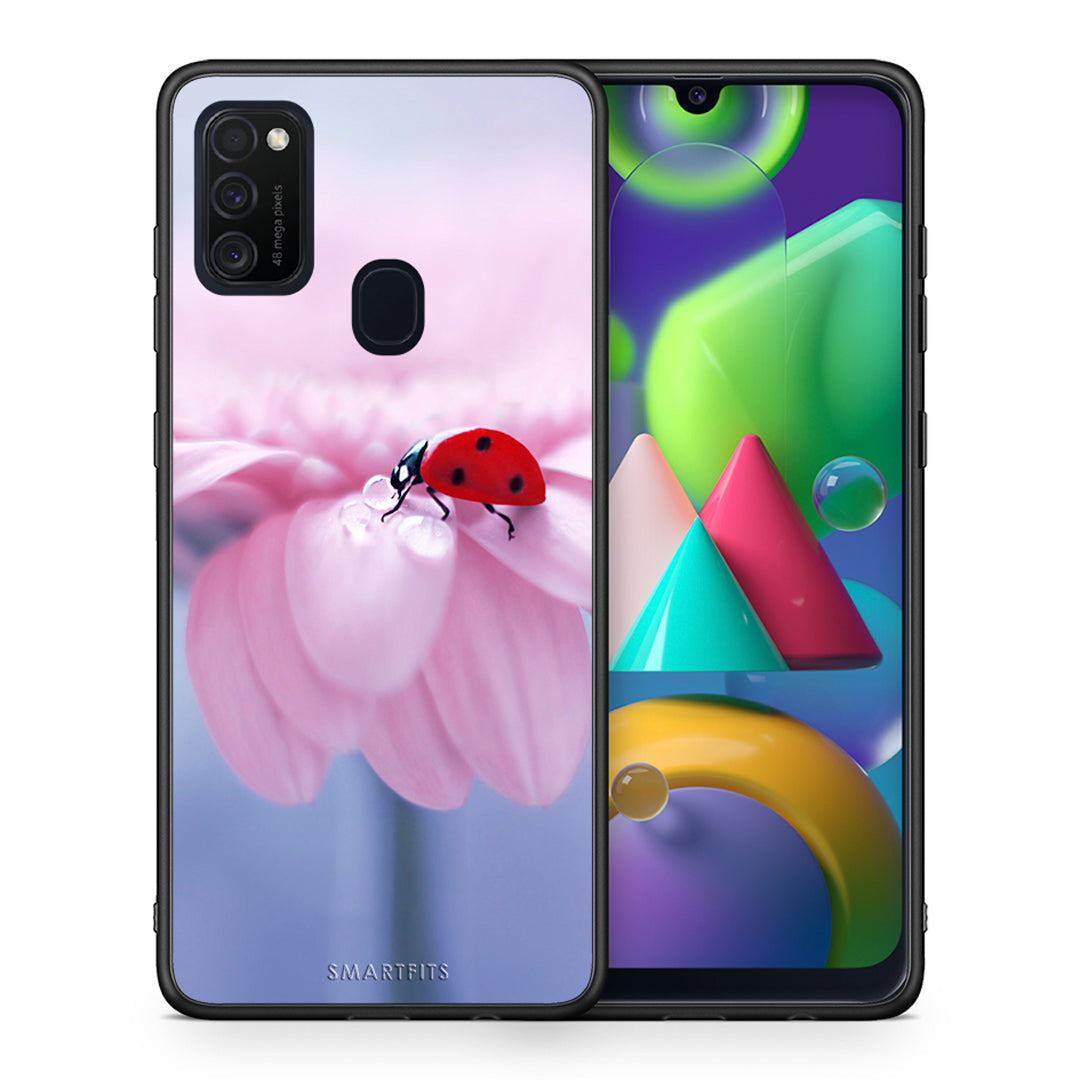 Θήκη Samsung M21/M31 Ladybug Flower από τη Smartfits με σχέδιο στο πίσω μέρος και μαύρο περίβλημα | Samsung M21/M31 Ladybug Flower case with colorful back and black bezels