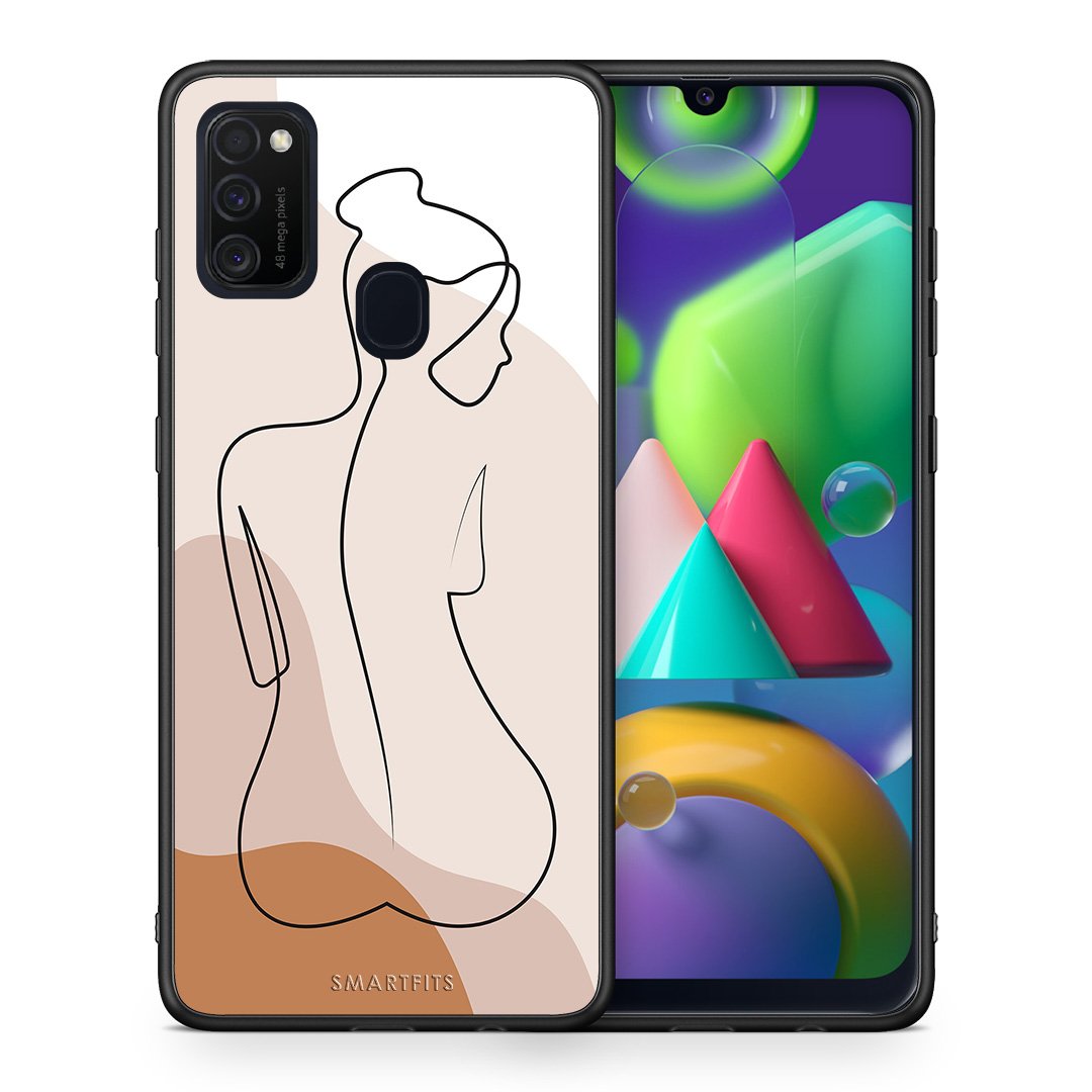 Θήκη Samsung M21/M31 LineArt Woman από τη Smartfits με σχέδιο στο πίσω μέρος και μαύρο περίβλημα | Samsung M21/M31 LineArt Woman case with colorful back and black bezels