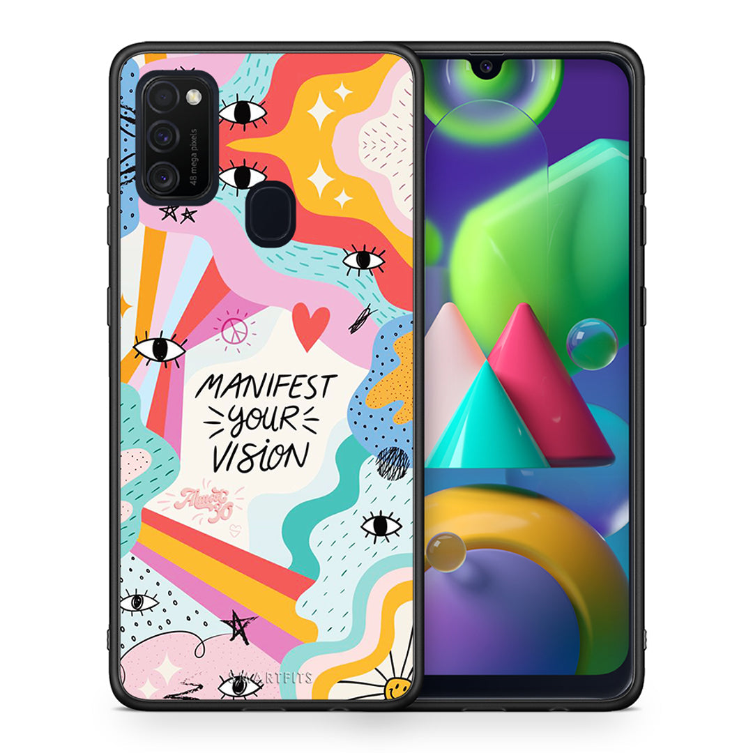 Θήκη Samsung M21/M31 Manifest Your Vision από τη Smartfits με σχέδιο στο πίσω μέρος και μαύρο περίβλημα | Samsung M21/M31 Manifest Your Vision case with colorful back and black bezels