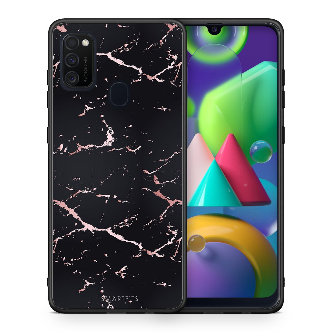 Θήκη Samsung M21/M31 Black Rosegold Marble από τη Smartfits με σχέδιο στο πίσω μέρος και μαύρο περίβλημα | Samsung M21/M31 Black Rosegold Marble case with colorful back and black bezels