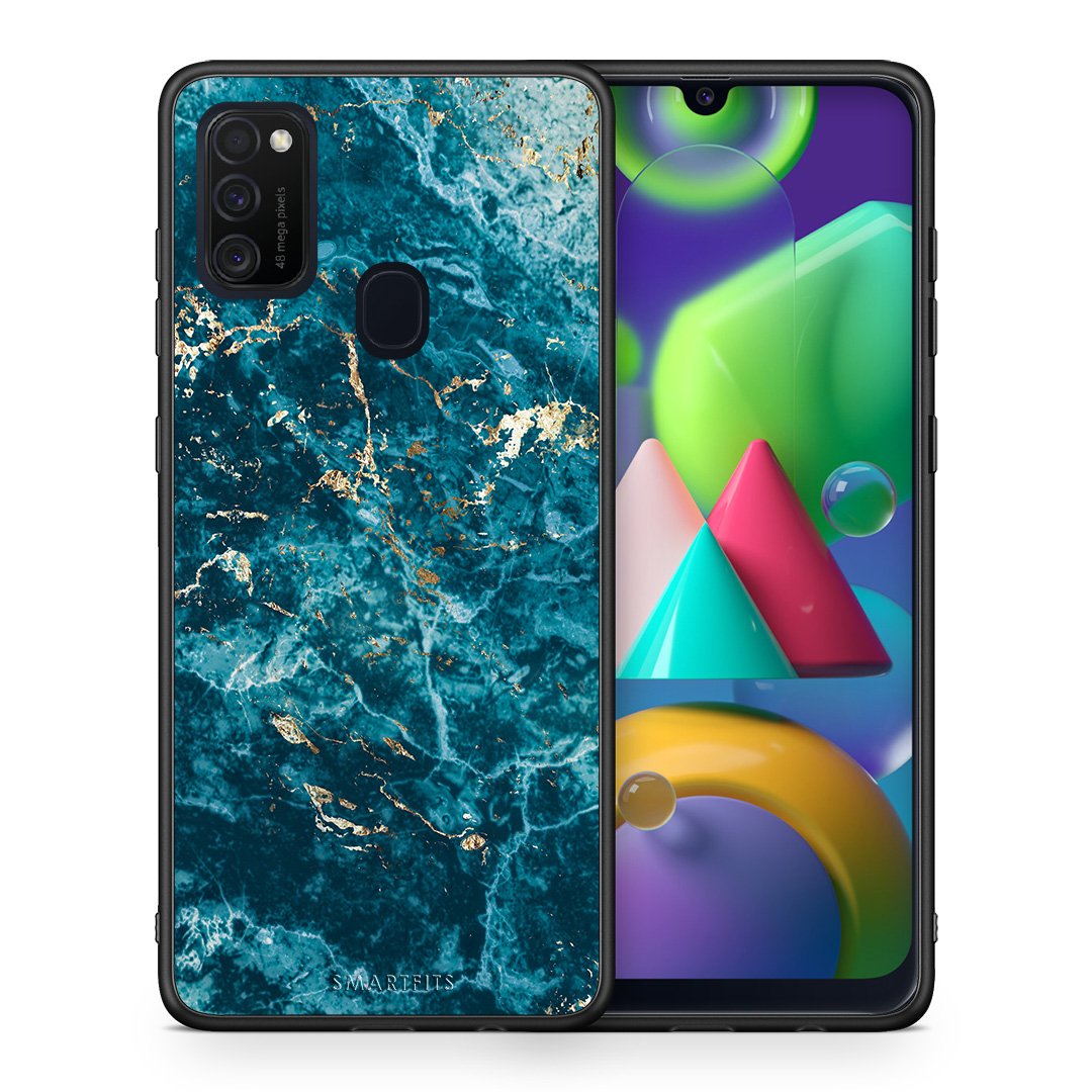 Θήκη Samsung M21/M31 Marble Blue από τη Smartfits με σχέδιο στο πίσω μέρος και μαύρο περίβλημα | Samsung M21/M31 Marble Blue case with colorful back and black bezels