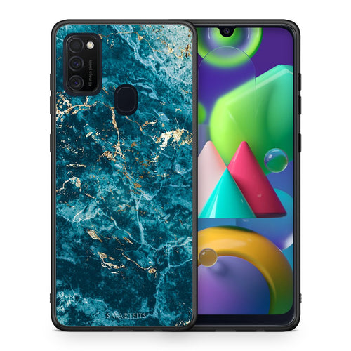 Θήκη Samsung M21/M31 Marble Blue από τη Smartfits με σχέδιο στο πίσω μέρος και μαύρο περίβλημα | Samsung M21/M31 Marble Blue case with colorful back and black bezels