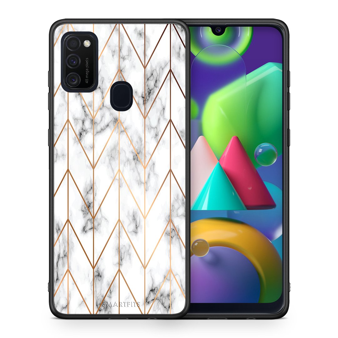 Θήκη Samsung M21/M31 Gold Geometric Marble από τη Smartfits με σχέδιο στο πίσω μέρος και μαύρο περίβλημα | Samsung M21/M31 Gold Geometric Marble case with colorful back and black bezels