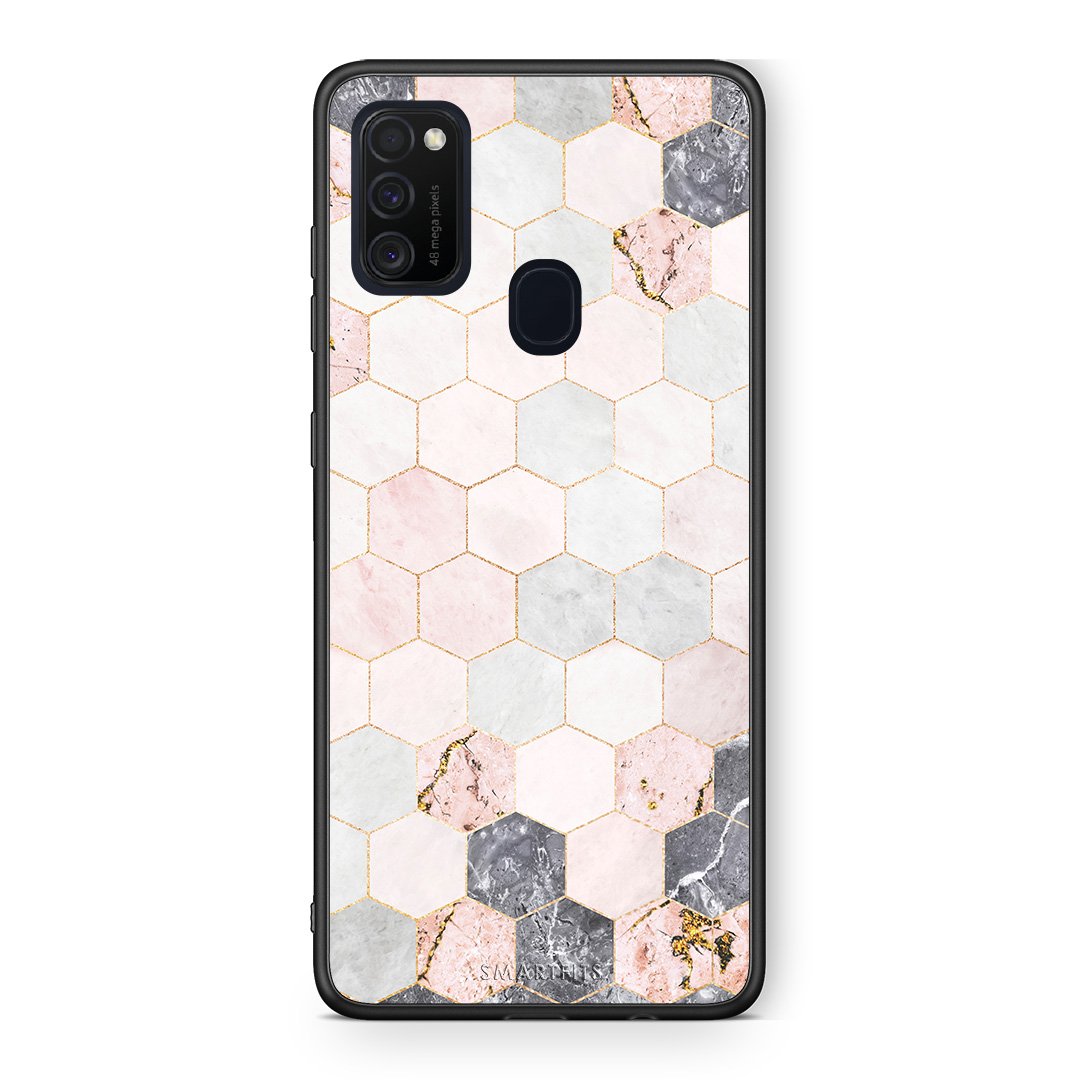 4 - Samsung M21/M31 Hexagon Pink Marble case, cover, bumper