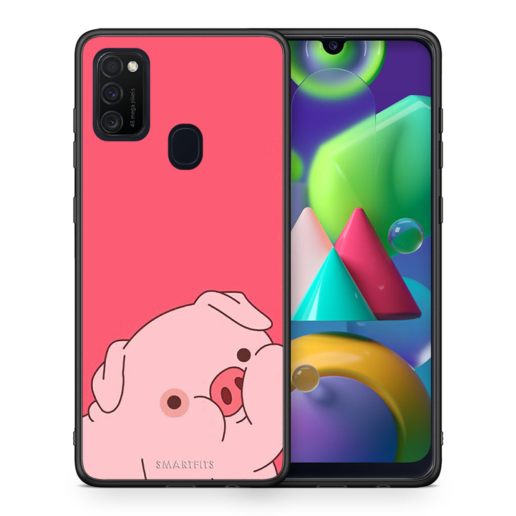 Θήκη Αγίου Βαλεντίνου Samsung M21 / M31 Pig Love 1 από τη Smartfits με σχέδιο στο πίσω μέρος και μαύρο περίβλημα | Samsung M21 / M31 Pig Love 1 case with colorful back and black bezels