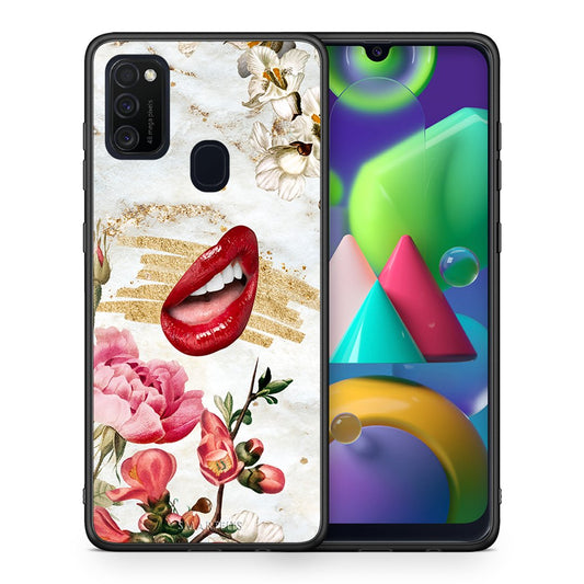 Θήκη Samsung M21/M31 Red Lips από τη Smartfits με σχέδιο στο πίσω μέρος και μαύρο περίβλημα | Samsung M21/M31 Red Lips case with colorful back and black bezels