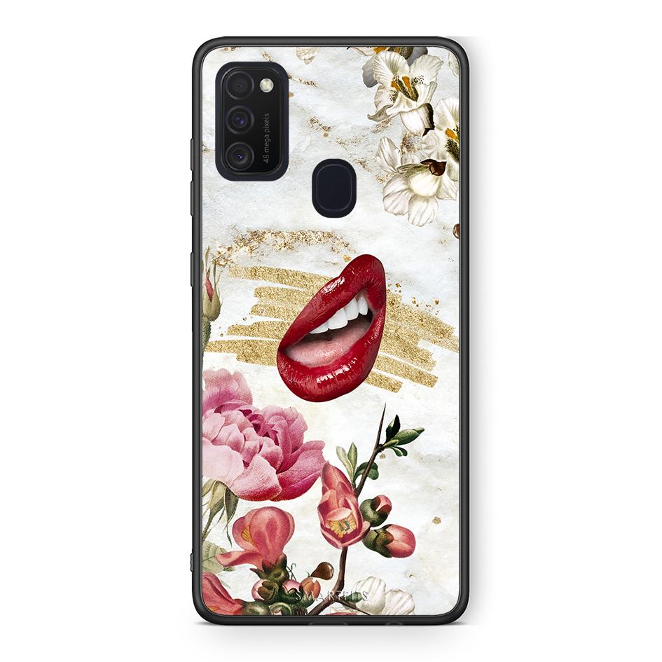 Samsung M21/M31 Red Lips θήκη από τη Smartfits με σχέδιο στο πίσω μέρος και μαύρο περίβλημα | Smartphone case with colorful back and black bezels by Smartfits
