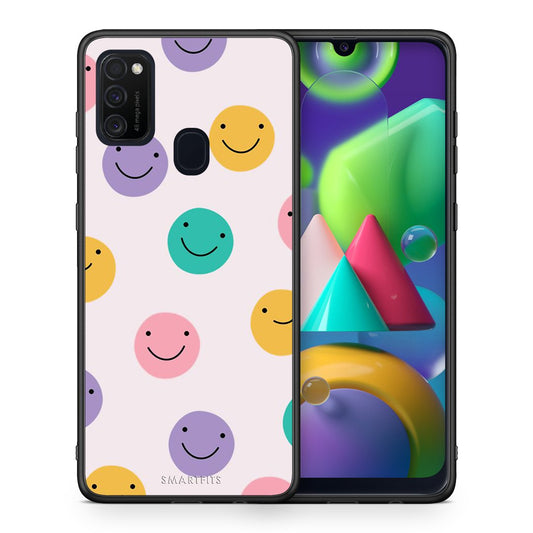 Θήκη Samsung M21/M31 Smiley Faces από τη Smartfits με σχέδιο στο πίσω μέρος και μαύρο περίβλημα | Samsung M21/M31 Smiley Faces case with colorful back and black bezels