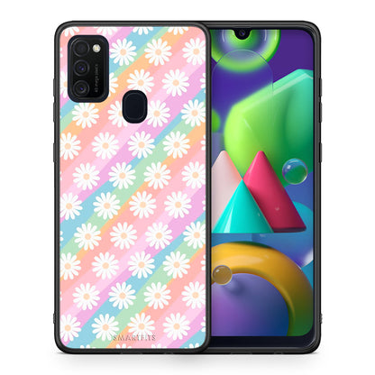 Θήκη Samsung M21/M31 White Daisies από τη Smartfits με σχέδιο στο πίσω μέρος και μαύρο περίβλημα | Samsung M21/M31 White Daisies case with colorful back and black bezels