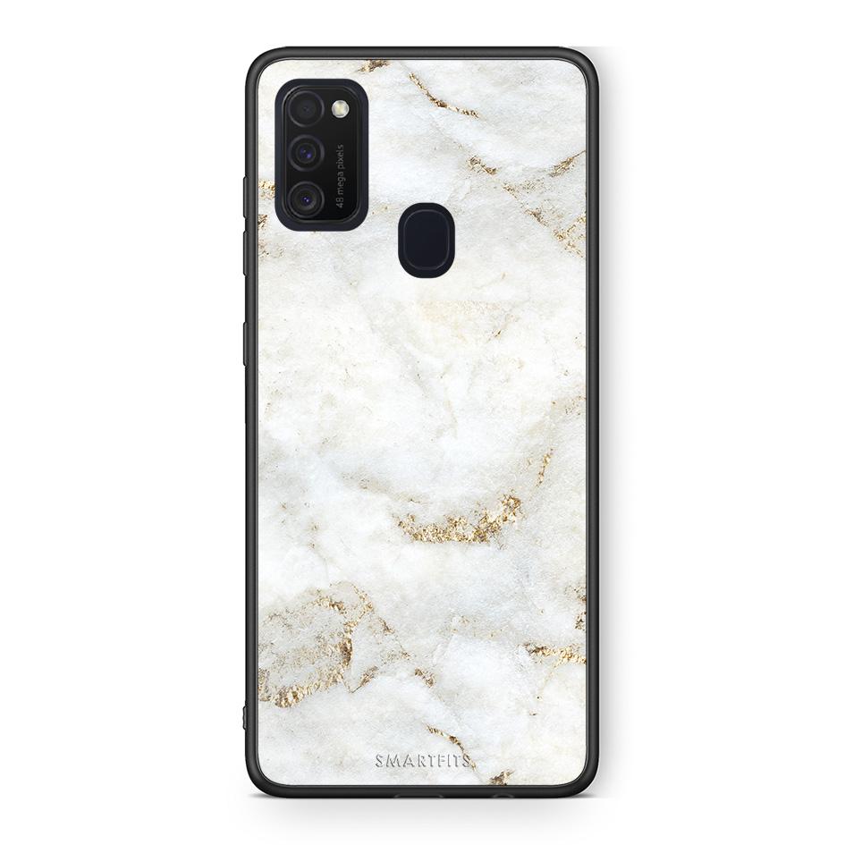 Samsung M21/M31 White Gold Marble θήκη από τη Smartfits με σχέδιο στο πίσω μέρος και μαύρο περίβλημα | Smartphone case with colorful back and black bezels by Smartfits