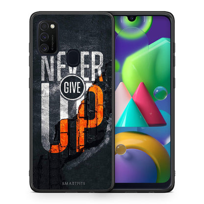 Θήκη Αγίου Βαλεντίνου Samsung M21 / M31 Never Give Up από τη Smartfits με σχέδιο στο πίσω μέρος και μαύρο περίβλημα | Samsung M21 / M31 Never Give Up case with colorful back and black bezels