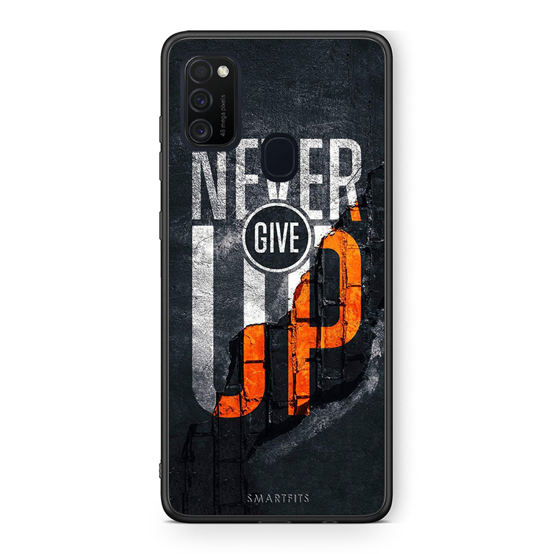 Samsung M21 / M31 Never Give Up Θήκη Αγίου Βαλεντίνου από τη Smartfits με σχέδιο στο πίσω μέρος και μαύρο περίβλημα | Smartphone case with colorful back and black bezels by Smartfits