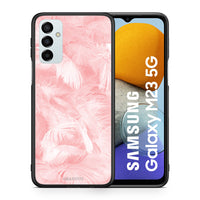 Thumbnail for Θήκη Samsung M23 Pink Feather Boho από τη Smartfits με σχέδιο στο πίσω μέρος και μαύρο περίβλημα | Samsung M23 Pink Feather Boho case with colorful back and black bezels