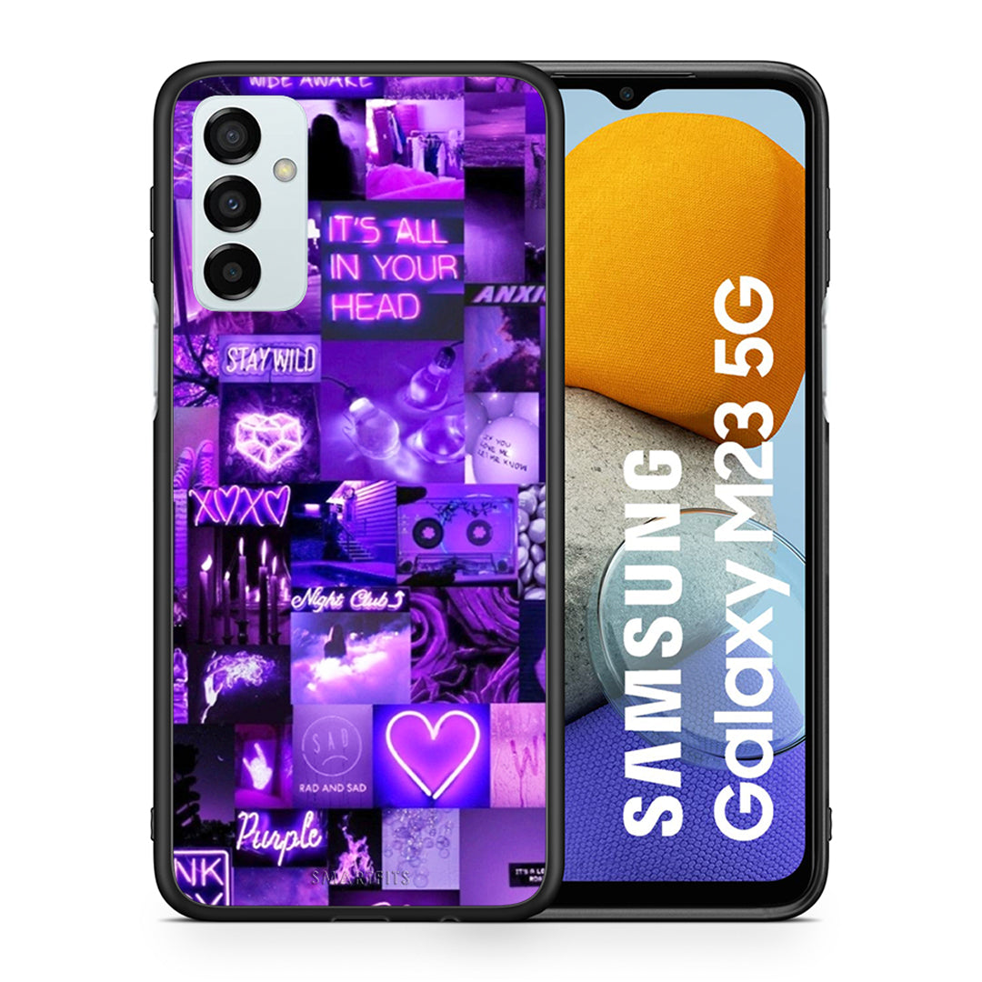 Θήκη Αγίου Βαλεντίνου Samsung M23 Collage Stay Wild από τη Smartfits με σχέδιο στο πίσω μέρος και μαύρο περίβλημα | Samsung M23 Collage Stay Wild case with colorful back and black bezels