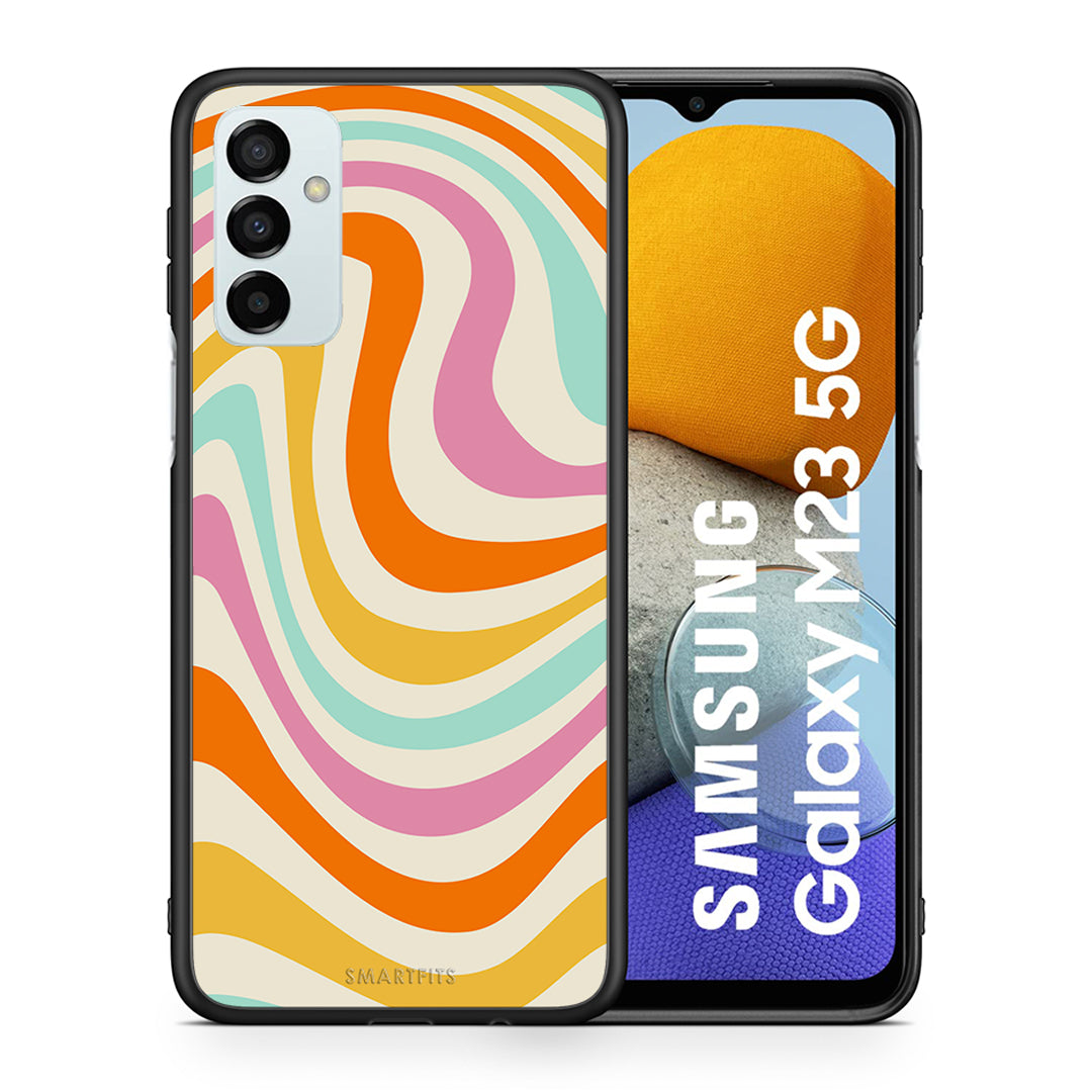 Θήκη Samsung M23 Colourful Waves από τη Smartfits με σχέδιο στο πίσω μέρος και μαύρο περίβλημα | Samsung M23 Colourful Waves case with colorful back and black bezels