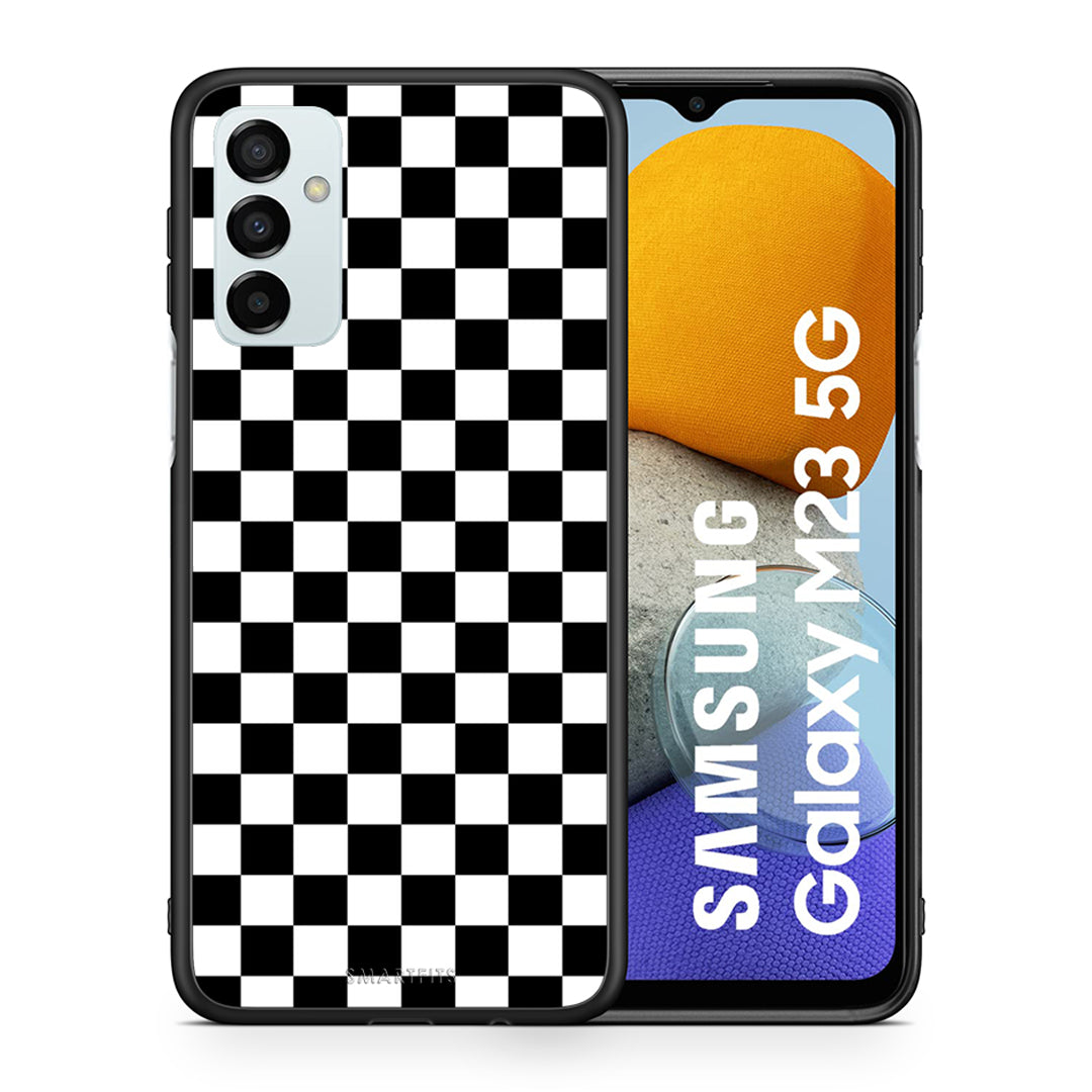 Θήκη Samsung M23 Squares Geometric από τη Smartfits με σχέδιο στο πίσω μέρος και μαύρο περίβλημα | Samsung M23 Squares Geometric case with colorful back and black bezels