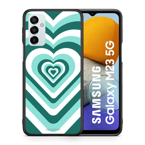 Θήκη Samsung M23 Green Hearts από τη Smartfits με σχέδιο στο πίσω μέρος και μαύρο περίβλημα | Samsung M23 Green Hearts case with colorful back and black bezels