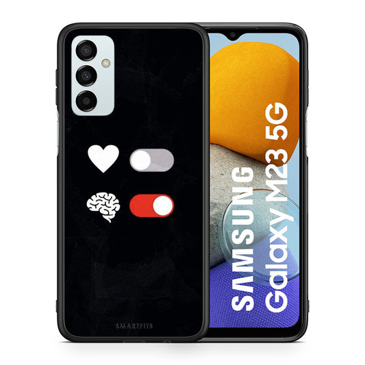 Θήκη Αγίου Βαλεντίνου Samsung M23 Heart Vs Brain από τη Smartfits με σχέδιο στο πίσω μέρος και μαύρο περίβλημα | Samsung M23 Heart Vs Brain case with colorful back and black bezels