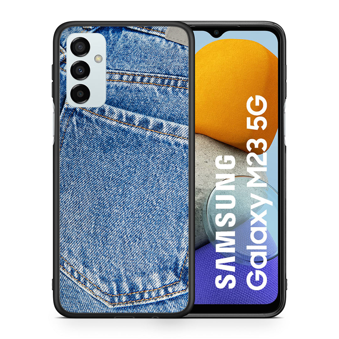 Θήκη Samsung M23 Jeans Pocket από τη Smartfits με σχέδιο στο πίσω μέρος και μαύρο περίβλημα | Samsung M23 Jeans Pocket case with colorful back and black bezels