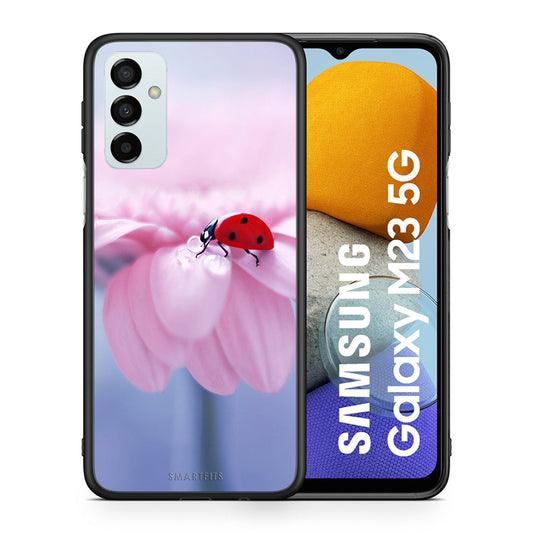 Θήκη Samsung M23 Ladybug Flower από τη Smartfits με σχέδιο στο πίσω μέρος και μαύρο περίβλημα | Samsung M23 Ladybug Flower case with colorful back and black bezels