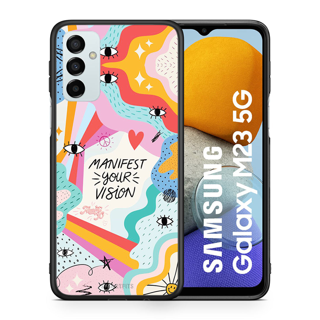 Θήκη Samsung M23 Manifest Your Vision από τη Smartfits με σχέδιο στο πίσω μέρος και μαύρο περίβλημα | Samsung M23 Manifest Your Vision case with colorful back and black bezels