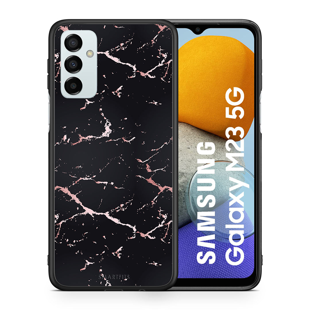Θήκη Samsung M23 Black Rosegold Marble από τη Smartfits με σχέδιο στο πίσω μέρος και μαύρο περίβλημα | Samsung M23 Black Rosegold Marble case with colorful back and black bezels