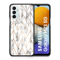 Thumbnail for Θήκη Samsung M23 Gold Geometric Marble από τη Smartfits με σχέδιο στο πίσω μέρος και μαύρο περίβλημα | Samsung M23 Gold Geometric Marble case with colorful back and black bezels