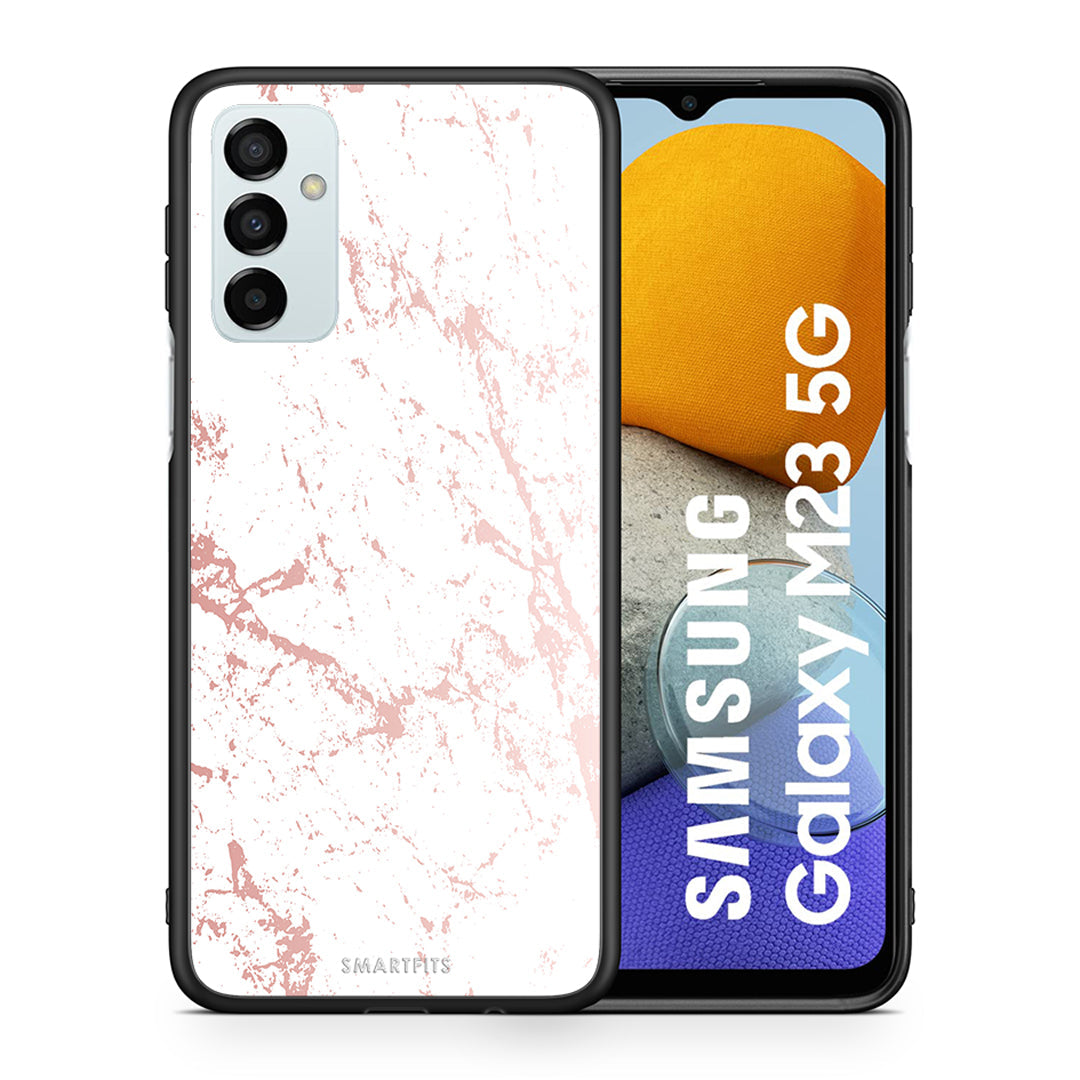 Θήκη Samsung M23 Pink Splash Marble από τη Smartfits με σχέδιο στο πίσω μέρος και μαύρο περίβλημα | Samsung M23 Pink Splash Marble case with colorful back and black bezels