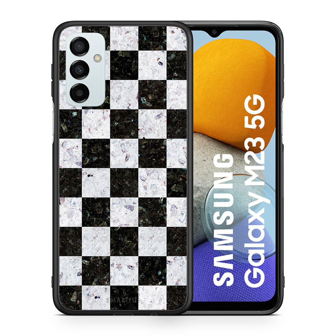 Θήκη Samsung M23 Square Geometric Marble από τη Smartfits με σχέδιο στο πίσω μέρος και μαύρο περίβλημα | Samsung M23 Square Geometric Marble case with colorful back and black bezels