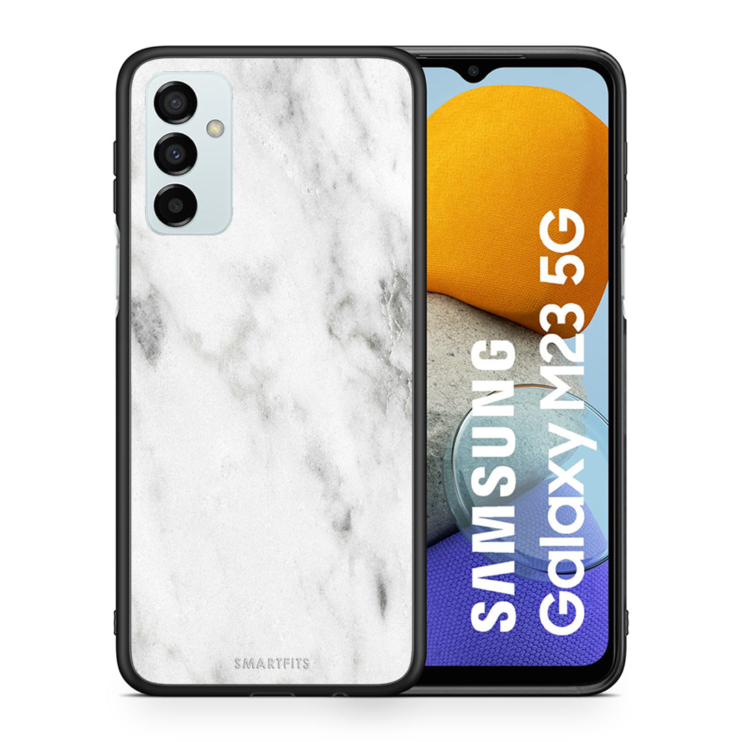 Θήκη Samsung M23 White Marble από τη Smartfits με σχέδιο στο πίσω μέρος και μαύρο περίβλημα | Samsung M23 White Marble case with colorful back and black bezels