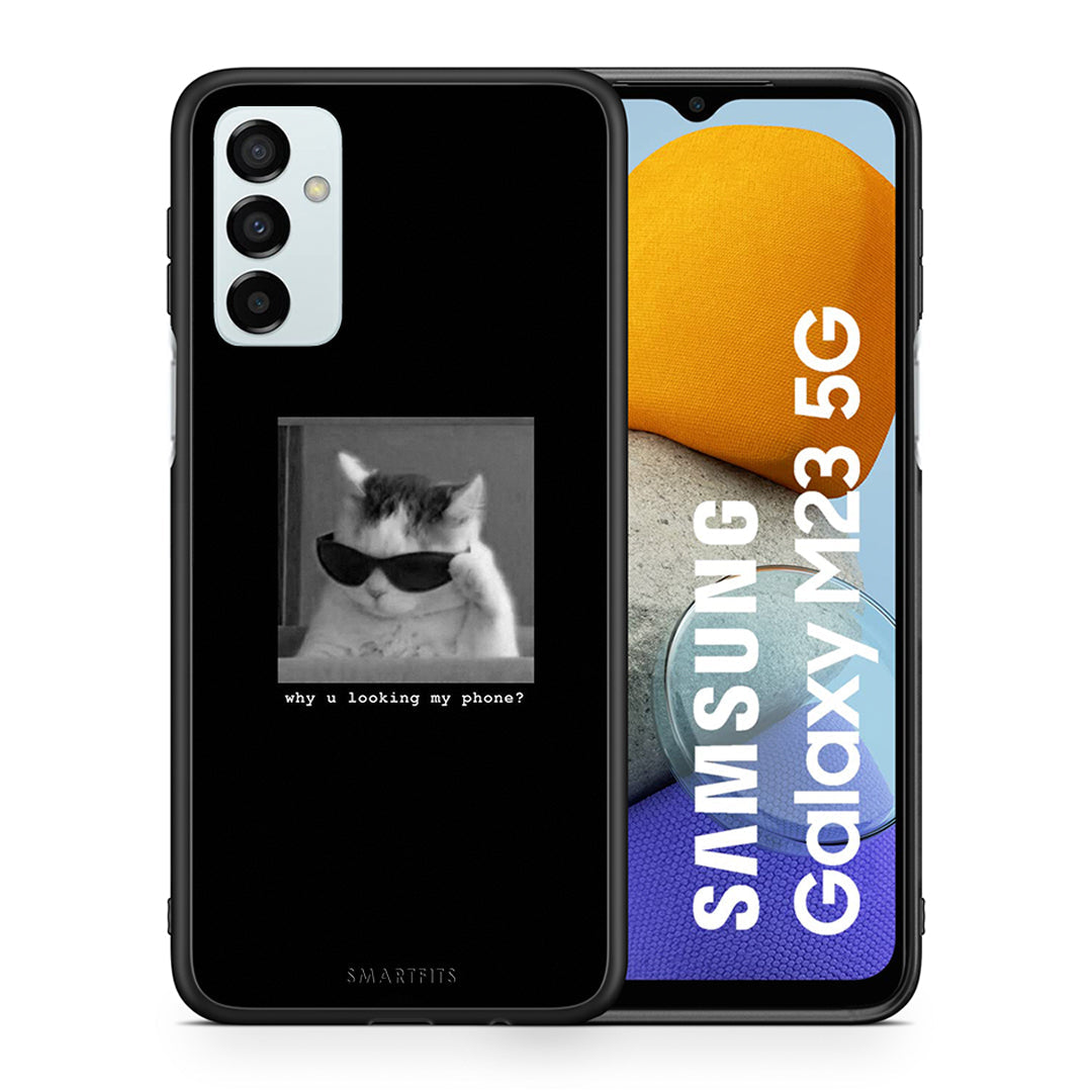 Θήκη Samsung M23 Meme Cat από τη Smartfits με σχέδιο στο πίσω μέρος και μαύρο περίβλημα | Samsung M23 Meme Cat case with colorful back and black bezels
